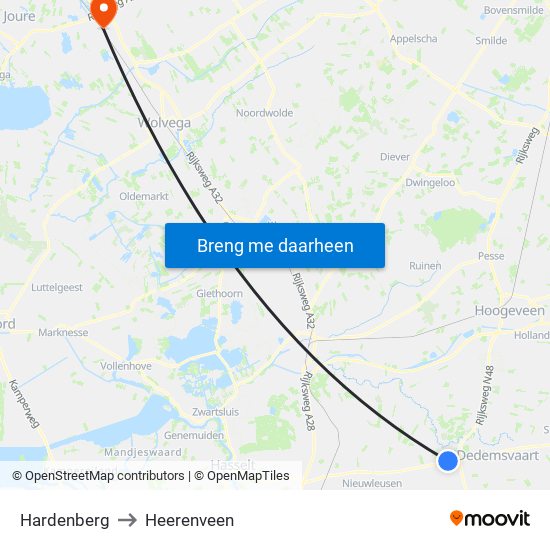 Hardenberg to Heerenveen map