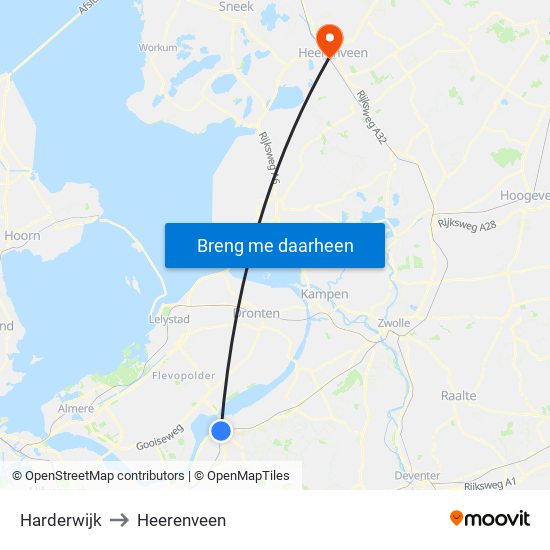 Harderwijk to Heerenveen map