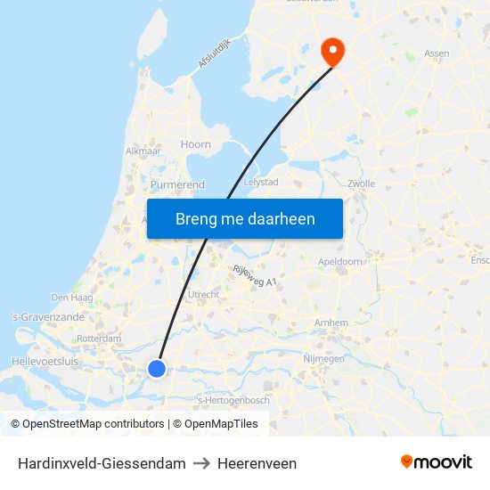 Hardinxveld-Giessendam to Heerenveen map