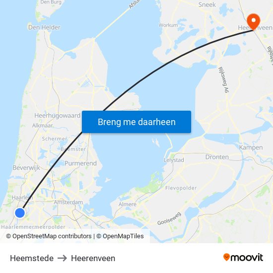 Heemstede to Heerenveen map