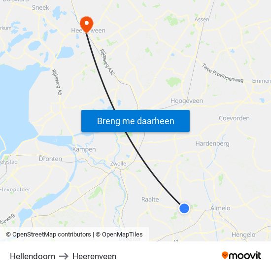 Hellendoorn to Heerenveen map