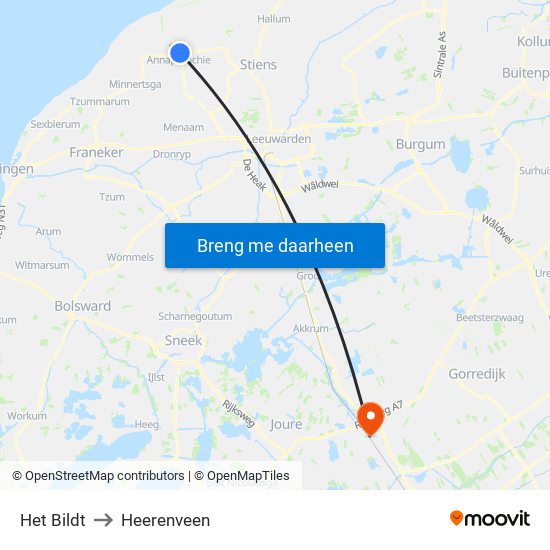 Het Bildt to Heerenveen map