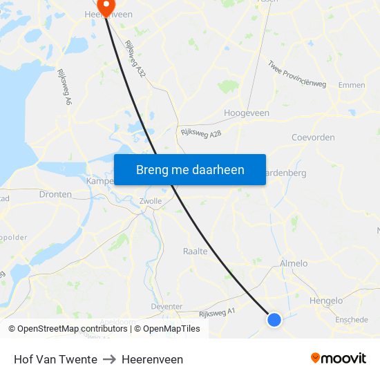 Hof Van Twente to Heerenveen map