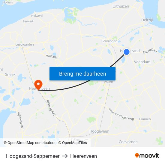 Hoogezand-Sappemeer to Heerenveen map