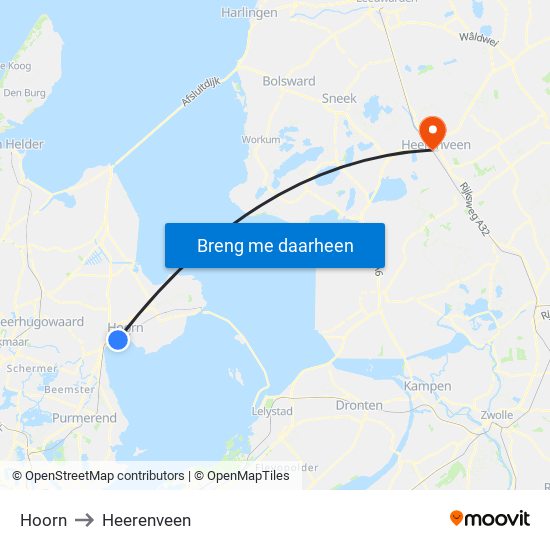 Hoorn to Heerenveen map