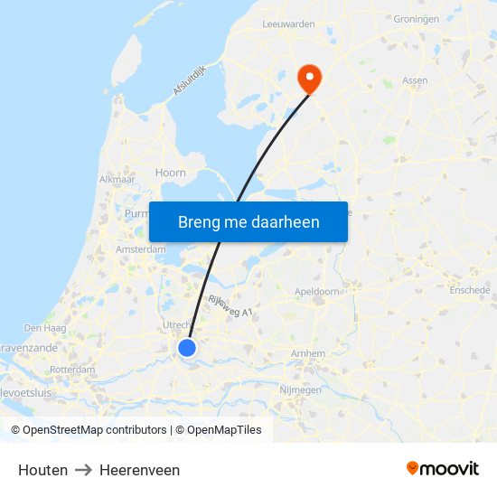 Houten to Heerenveen map