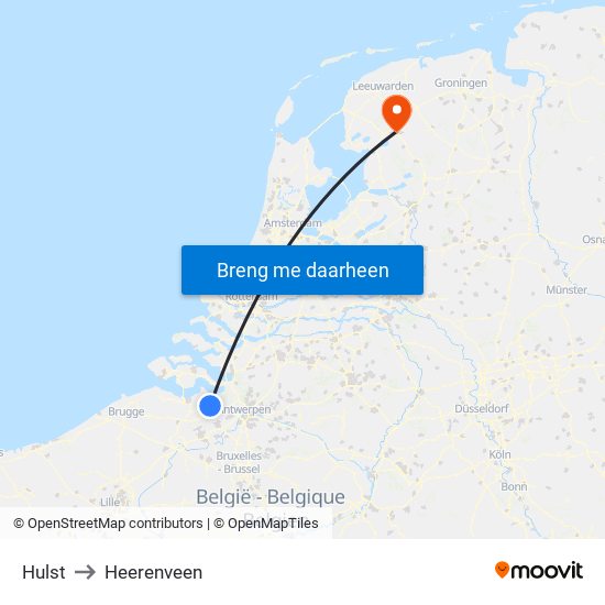 Hulst to Heerenveen map