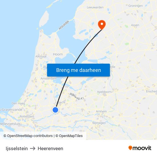 Ijsselstein to Heerenveen map