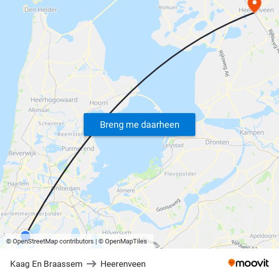 Kaag En Braassem to Heerenveen map