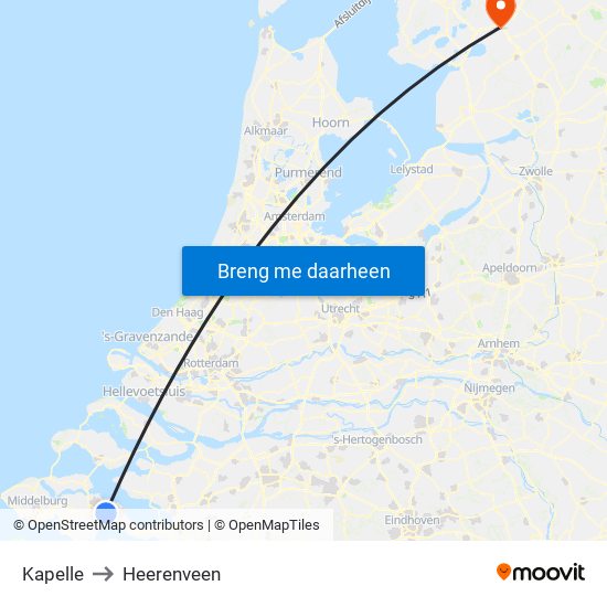 Kapelle to Heerenveen map