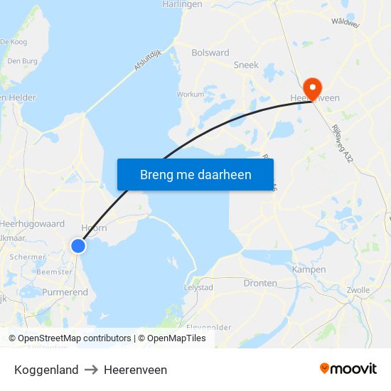 Koggenland to Heerenveen map