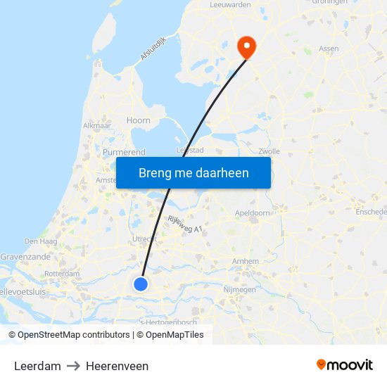 Leerdam to Heerenveen map