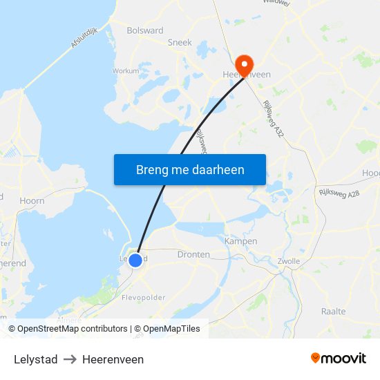 Lelystad to Heerenveen map