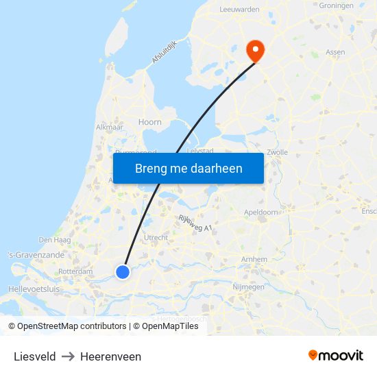 Liesveld to Heerenveen map