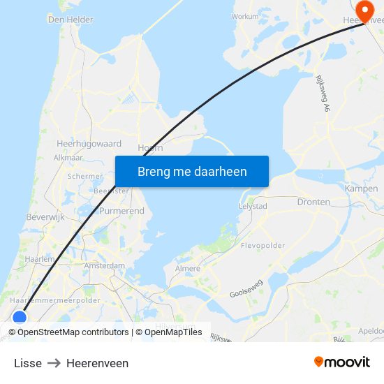 Lisse to Heerenveen map