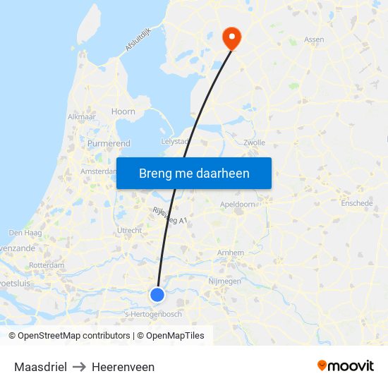 Maasdriel to Heerenveen map