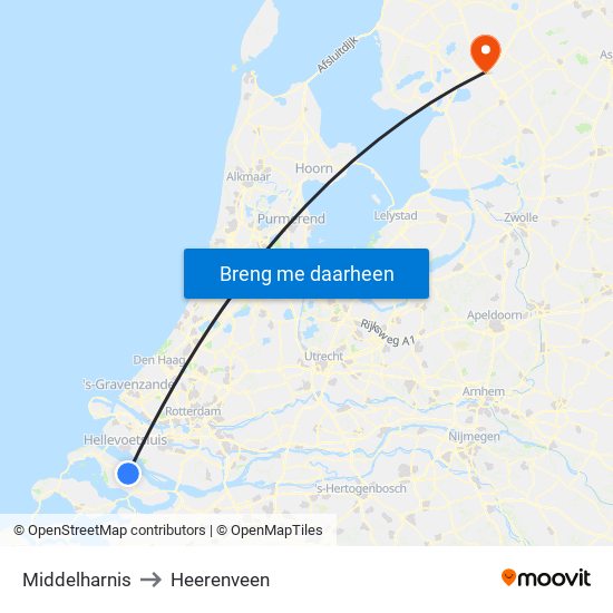 Middelharnis to Heerenveen map