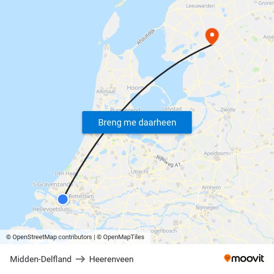 Midden-Delfland to Heerenveen map