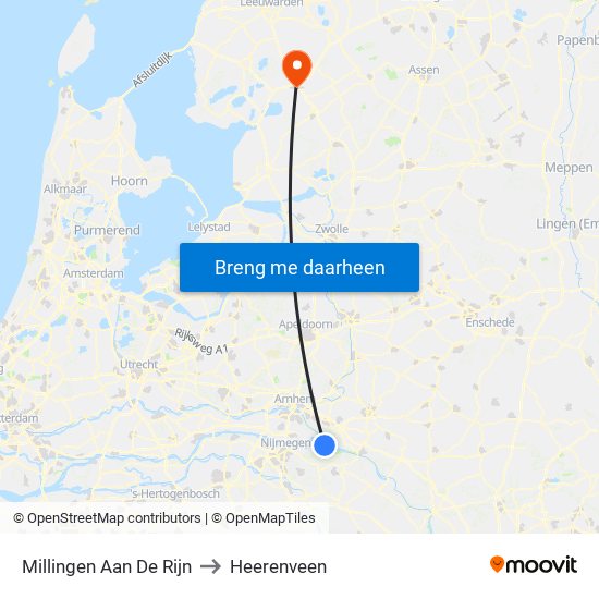 Millingen Aan De Rijn to Heerenveen map