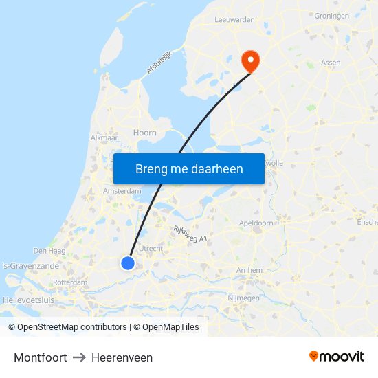 Montfoort to Heerenveen map