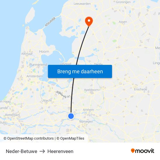 Neder-Betuwe to Heerenveen map