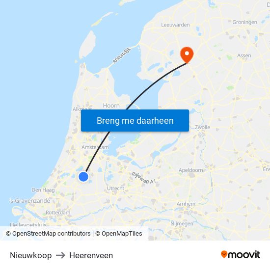 Nieuwkoop to Heerenveen map