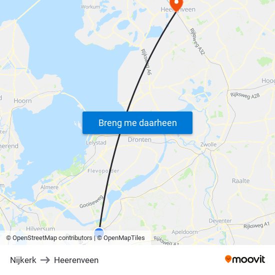Nijkerk to Heerenveen map