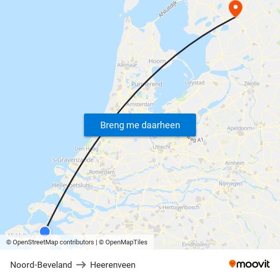 Noord-Beveland to Heerenveen map
