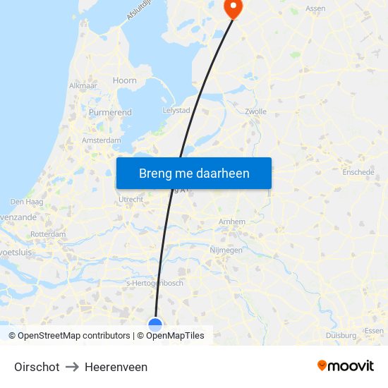 Oirschot to Heerenveen map