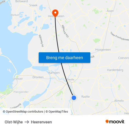 Olst-Wijhe to Heerenveen map