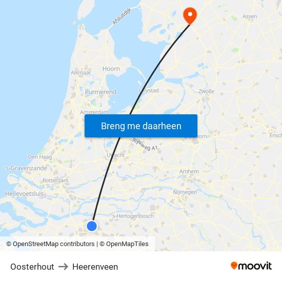 Oosterhout to Heerenveen map