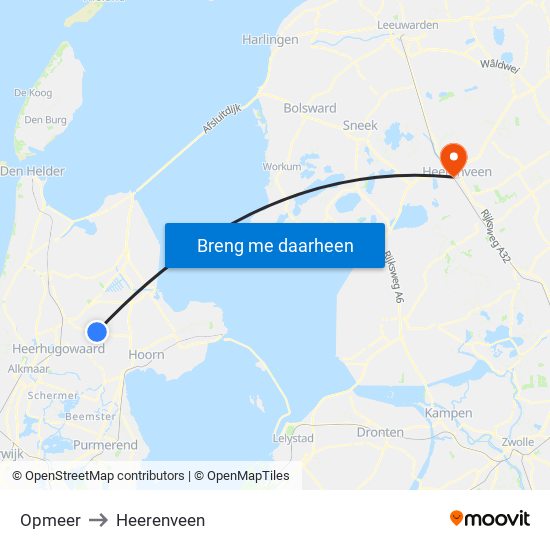Opmeer to Heerenveen map