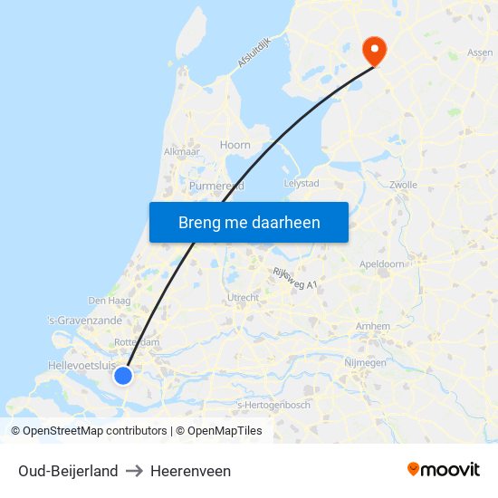 Oud-Beijerland to Heerenveen map