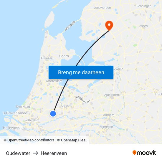 Oudewater to Heerenveen map