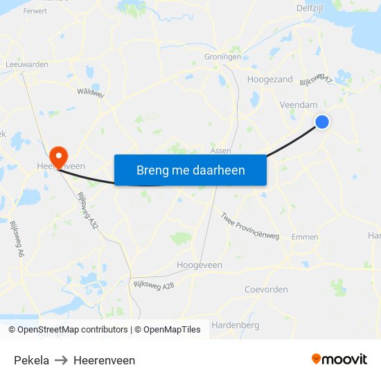 Pekela to Heerenveen map