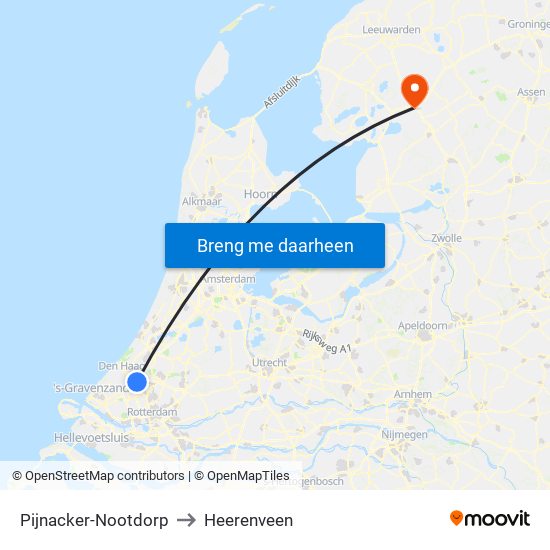 Pijnacker-Nootdorp to Heerenveen map