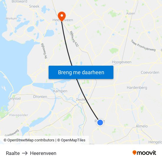 Raalte to Heerenveen map