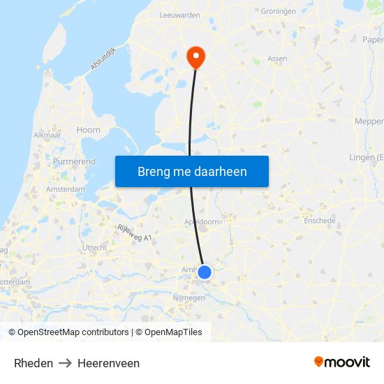 Rheden to Heerenveen map