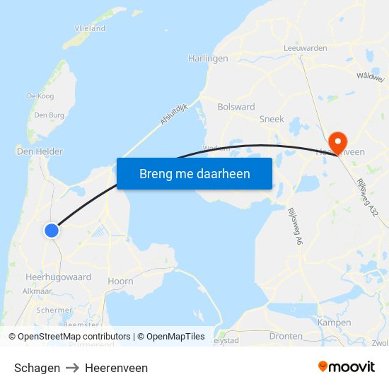 Schagen to Heerenveen map