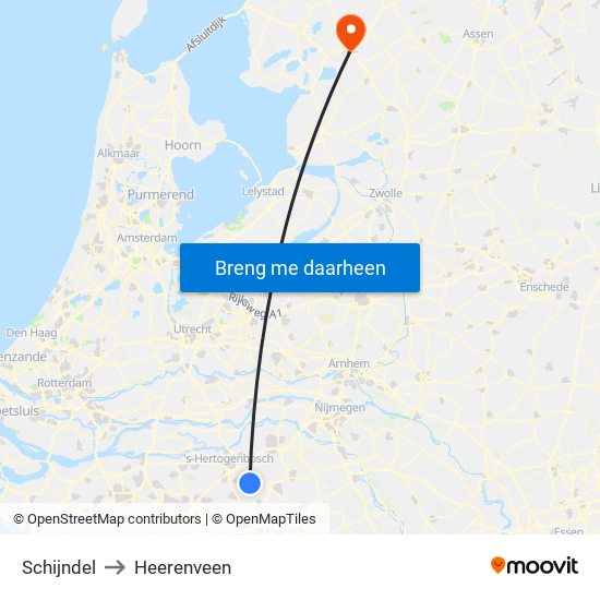 Schijndel to Heerenveen map