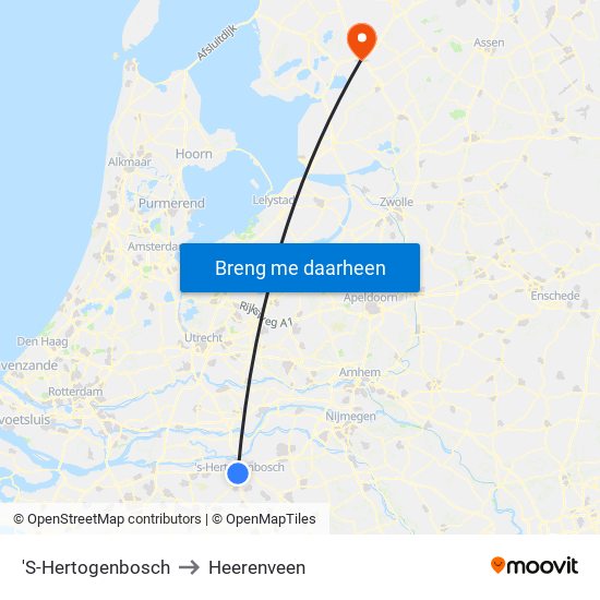 'S-Hertogenbosch to Heerenveen map