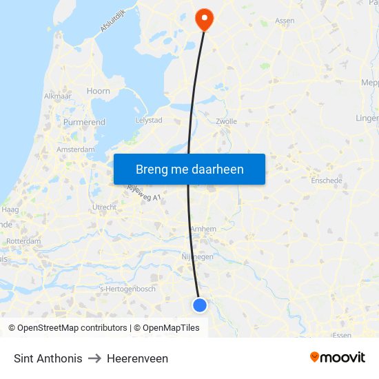 Sint Anthonis to Heerenveen map