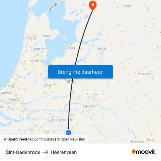 Sint-Oedenrode to Heerenveen map