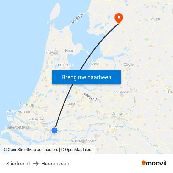 Sliedrecht to Heerenveen map