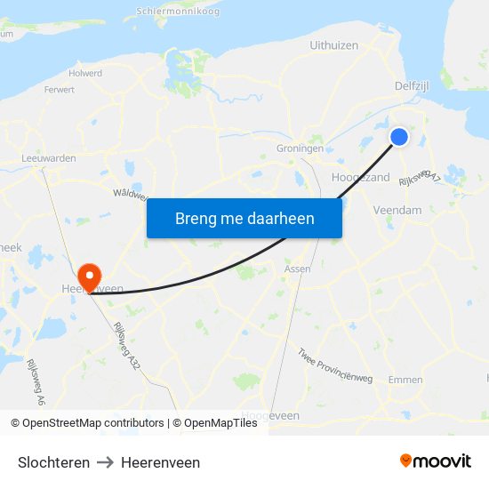 Slochteren to Heerenveen map