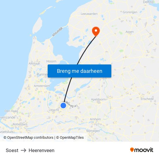 Soest to Heerenveen map