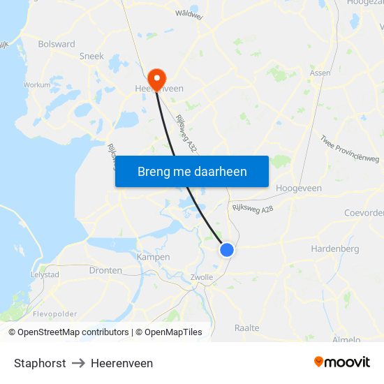 Staphorst to Heerenveen map