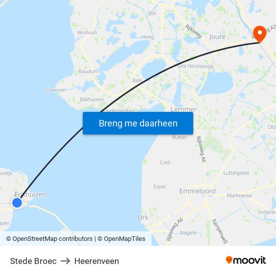 Stede Broec to Heerenveen map
