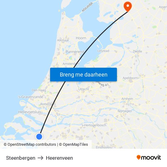 Steenbergen to Heerenveen map