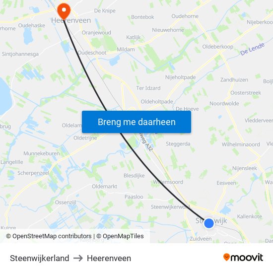 Steenwijkerland to Heerenveen map